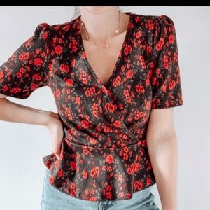 Anthropologie floral peplum top!!! Valentine's day ready size S